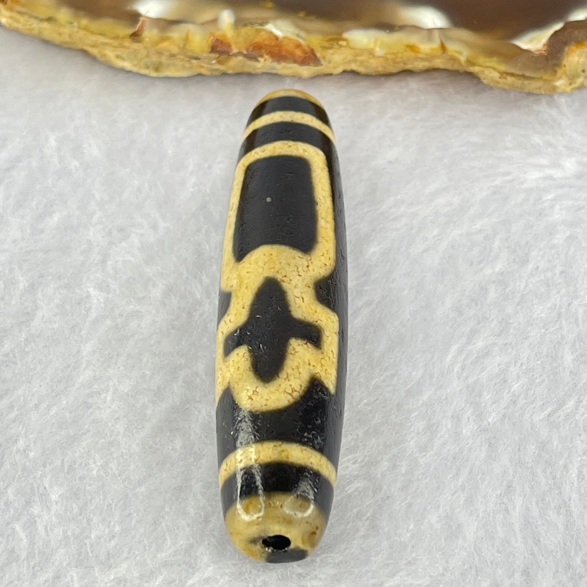 Natural Powerful Tibetan Old Oily Agate Cai Shen with Moon Sun Star Dzi Bead Heavenly Master (Tian Zhu) 财神长天珠 16.88g 58.3 by 13.6mm - Huangs Jadeite and Jewelry Pte Ltd