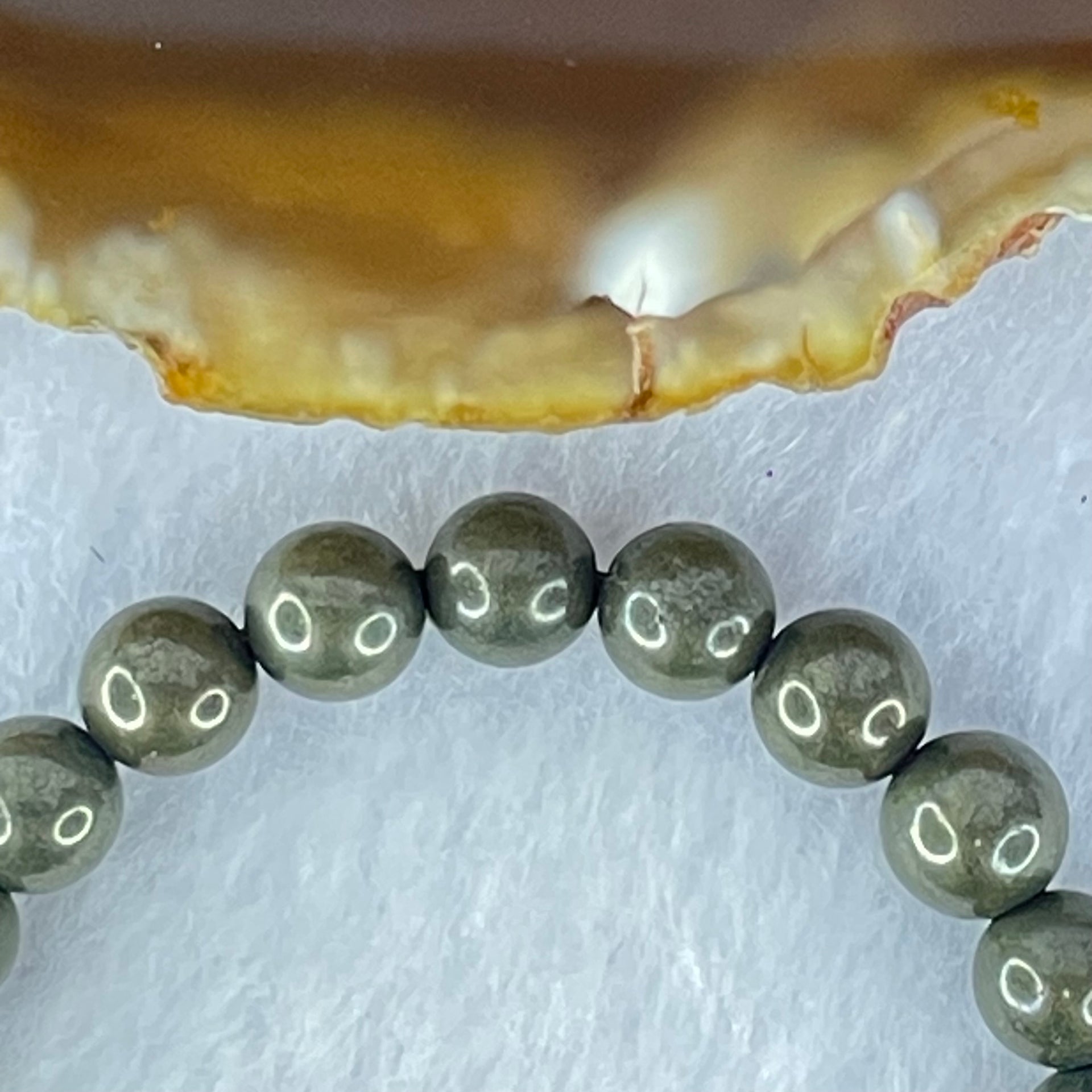 Natural Pyrite Beads Bracelet 天然黄铁矿手链 13.77g 13cm 6.5mm 25 Beads - Huangs Jadeite and Jewelry Pte Ltd