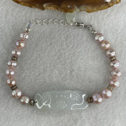Natural Type A Semi Icy Light Lavender Jadeite Flower with Faux Pearl Beads Bracelet 13.94g 15-20cm 37.3 by 14.1 by 3.0mm - Huangs Jadeite and Jewelry Pte Ltd