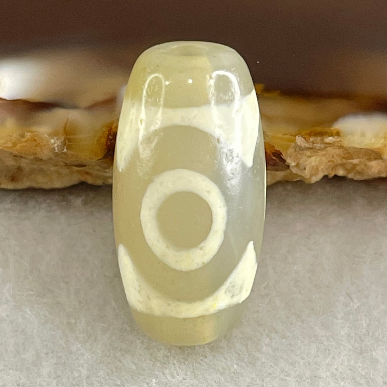 Natural Powerful Tibetan Old Oily Agate 3 Eyes Dzi Bead Heavenly Master (Tian Zhu) 三眼天诛 3.31g 20.1 by 10.6mm - Huangs Jadeite and Jewelry Pte Ltd