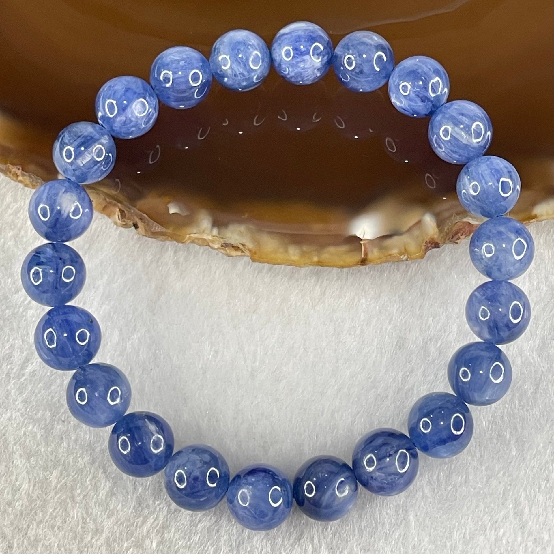 Natural Blue Kyanite Beads Bracelet 25.52g 15.5cm 8.8mm 22 Beads - Huangs Jadeite and Jewelry Pte Ltd