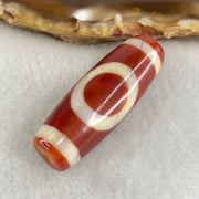 Natural Powerful Tibetan Old Oily Red White Agate One Eye Gold Metal Element Dzi Bead Heavenly Master (Tian Zhu) 一眼金天珠 10.95g 37.5 by 13.6mm - Huangs Jadeite and Jewelry Pte Ltd
