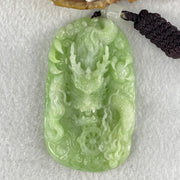 Type A Apple Green Jadeite Double Sided Fire Dragon Pendant 80.29g 75.3 by 44.4 by 13.2mm - Huangs Jadeite and Jewelry Pte Ltd