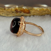 Natural Red Blood Amber in S925 Sliver Rose Gold Color Ring (Adjustable Size) 2.39g 12.8 by 11.4 by 6.5mm - Huangs Jadeite and Jewelry Pte Ltd