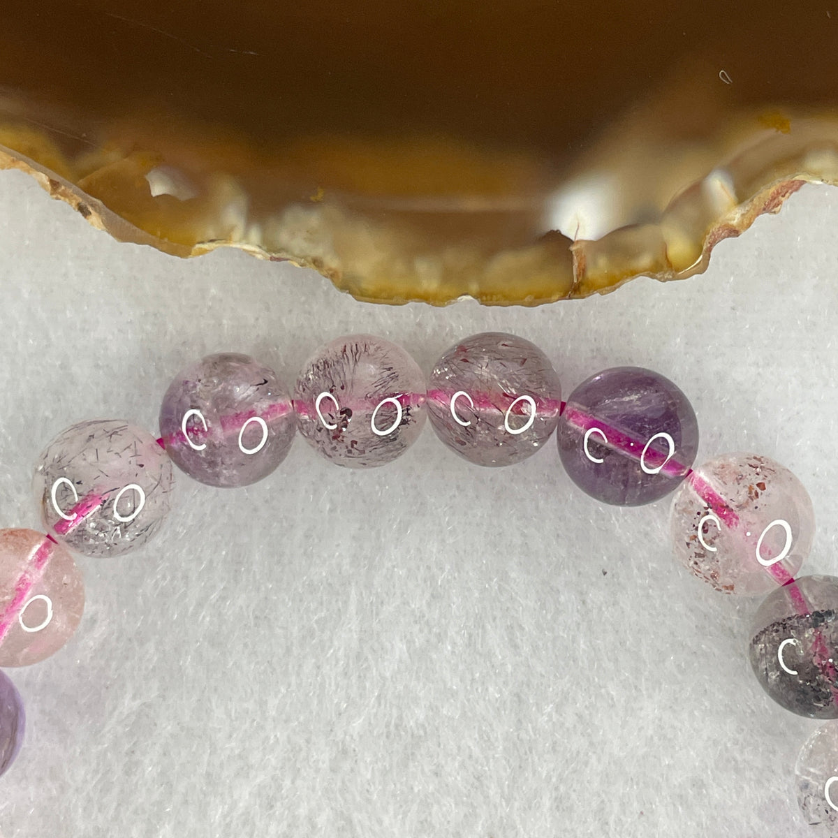 Certified Above Average Grade Natural Super 7 Crystal Beads Bracelet | 9.4mm Sacred 7-Mineral Synergy Power (23.39g | 17cm Wrist Sizing | 22 Beads)