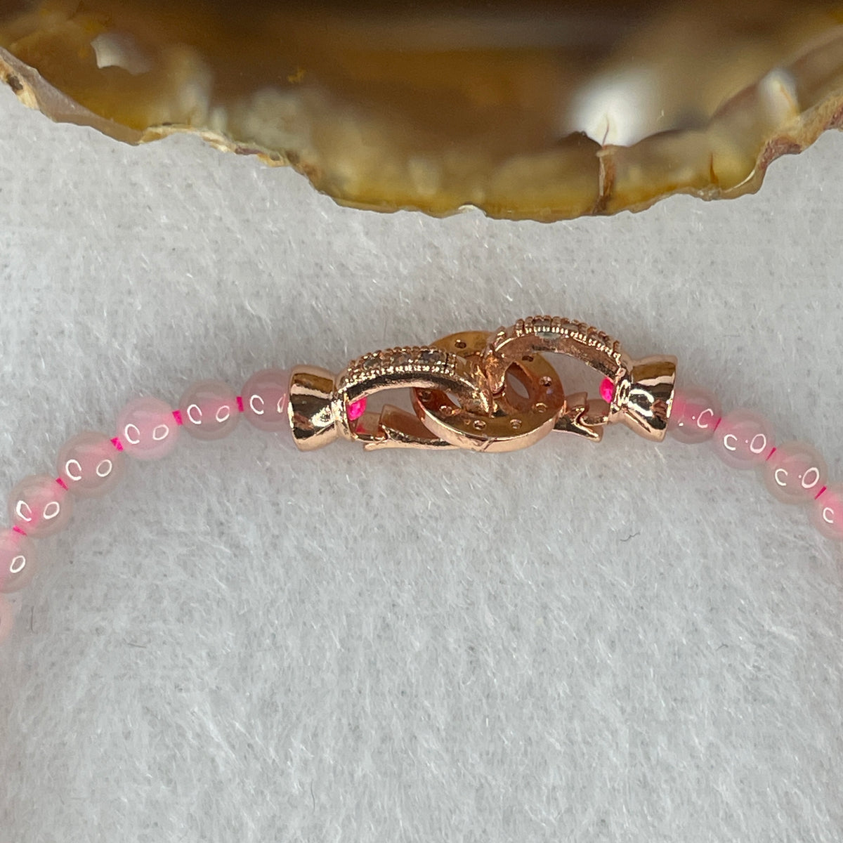 Natural Type A Semi-Icy Pink Jadeite Bracelet | 16cm Tailored 3.8mm Round Genuine Pink Jade Bead Strand with Rose Gold Clasp (5.33g 49 Beads)