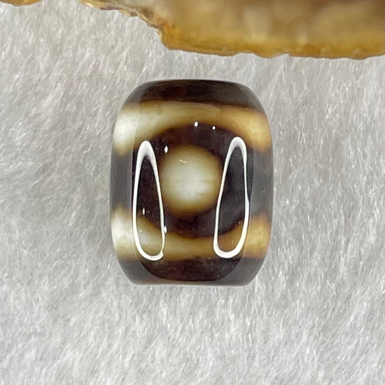 Natural Powerful Tibetan Old Oily Dark Brown with White Agate 3 Eyes Dzi Bead Heavenly Master (Tian Zhu) 三眼天诛 2.87g 13.7 by 11.0mm - Huangs Jadeite and Jewelry Pte Ltd
