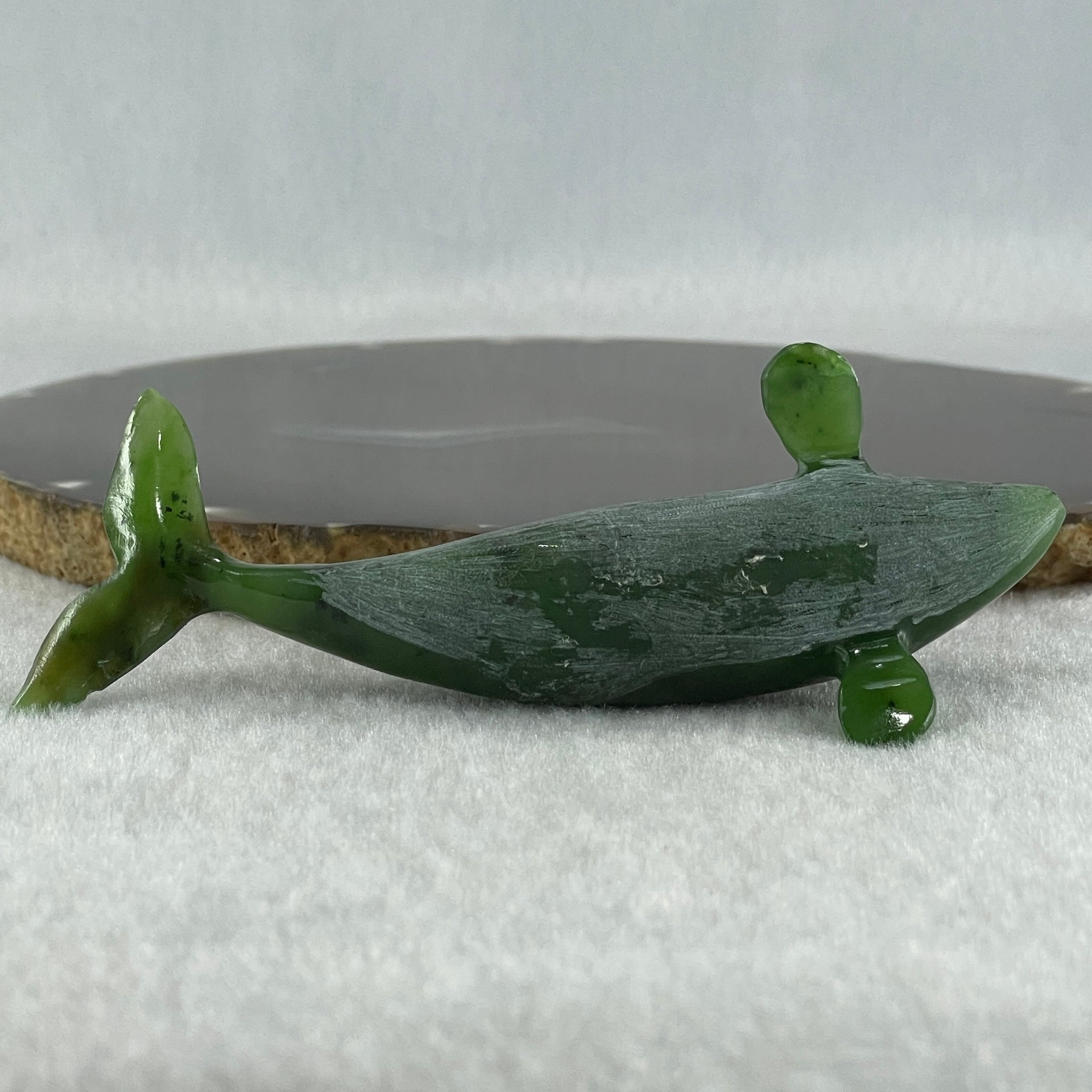 Natural Dark Green Serpentine Killer Whale Display 53.7g 106.0 by 43.0 by 34.0mm - Huangs Jadeite and Jewelry Pte Ltd