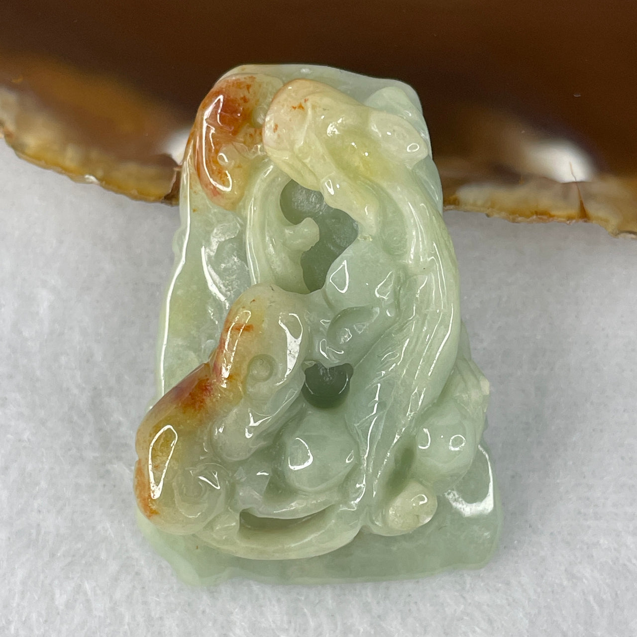 Natural Type A Light Green & Reddish Jadeite Pixiu Pendant | 100% Untreated Dual-Color Pi Yao Wealth Beast | Large Statement Fei Cui Jade Pendant (29.38g | 44.5 × 31.3 × 13.2mm)