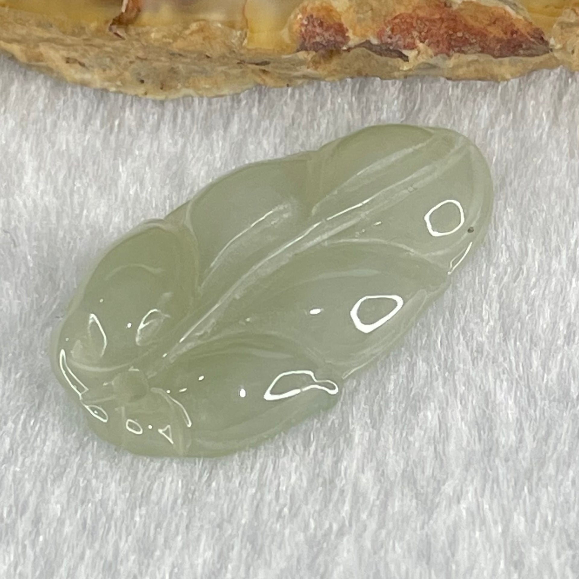 Type A Semi Icy Light Blueish Green Jadeite Leaf Pendant 2.06g 26.7 by 15.0 by 3.5mm - Huangs Jadeite and Jewelry Pte Ltd