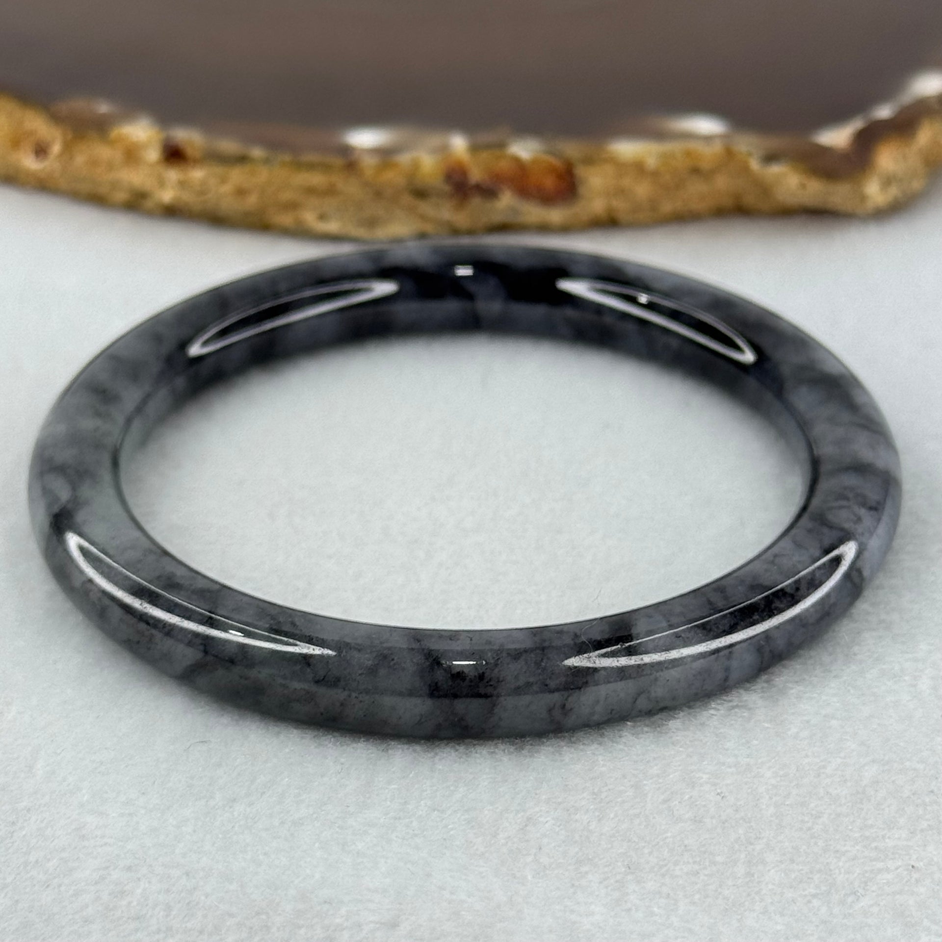 Type A Wuji Black Grey Jadeite Bangle Internal Diameter 55.2mm 34.32g 8.1 by 8.2mm (Very Slight Internal Line) - Huangs Jadeite and Jewelry Pte Ltd