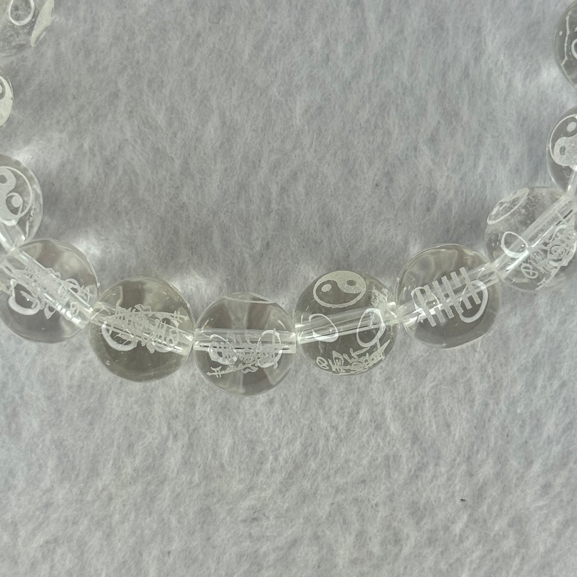 Natural Clear Quartz Beads with Inscription Bracelet 38.35g 17cm 11.9mm 17 Beads - Huangs Jadeite and Jewelry Pte Ltd