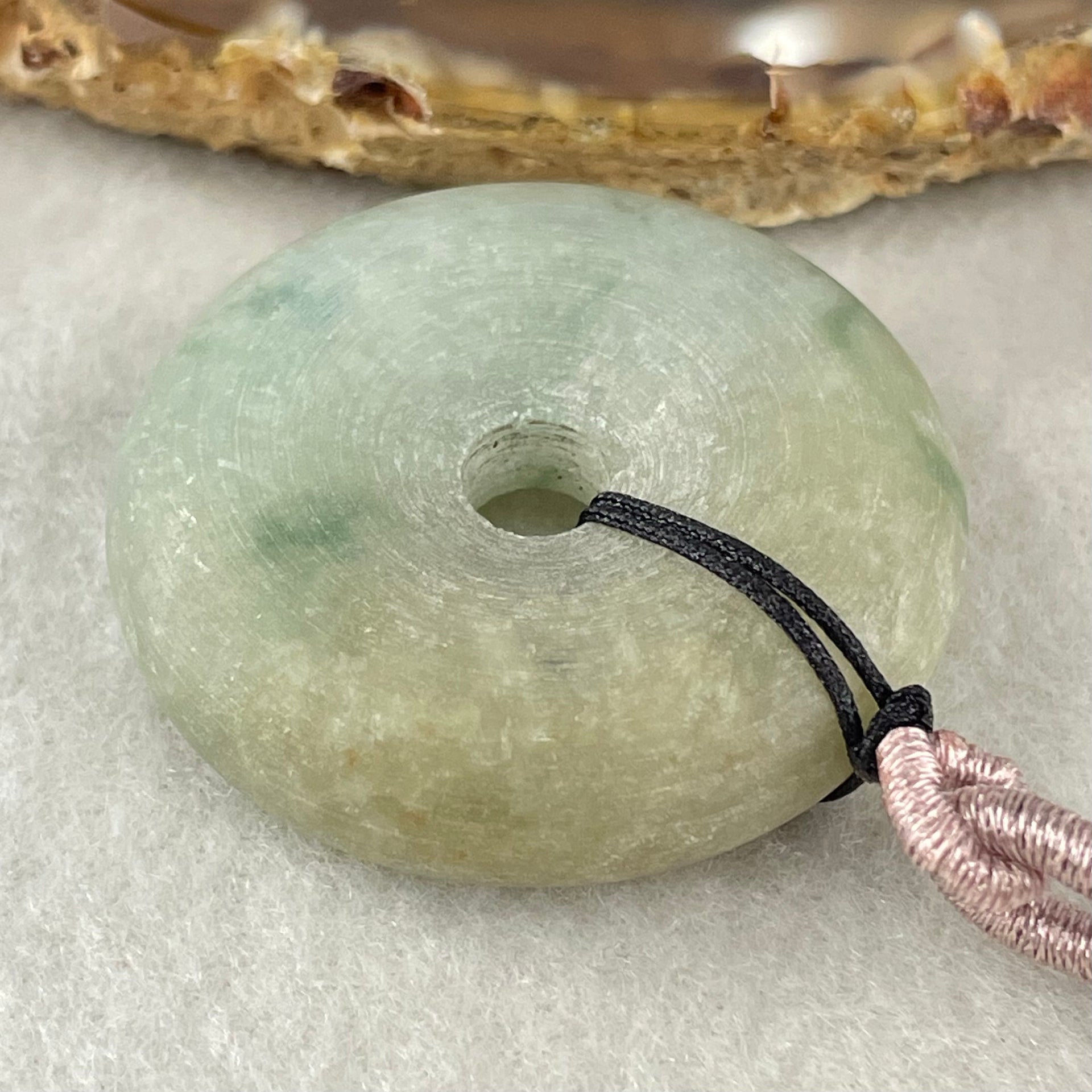 Type A Green with Blueish Green and Yellow Piao Hua Jadeite Ping An Kou Donut Pendent 27.08g 35.3 by 10.2mm - Huangs Jadeite and Jewelry Pte Ltd