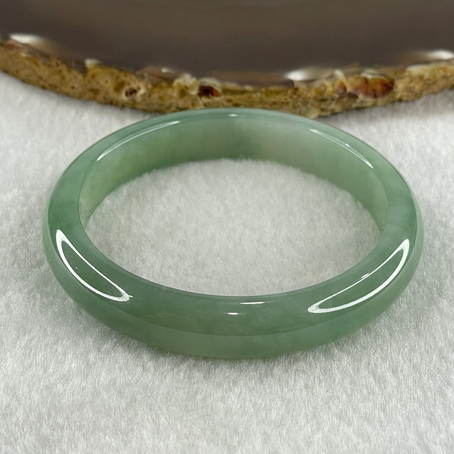 Natural Type A Jelly Green with White Patches Jadeite Bangle 36.02g Inner Diameter 52.1mm 12.7 by 6.2mm (Internal Line) - Huangs Jadeite and Jewelry Pte Ltd