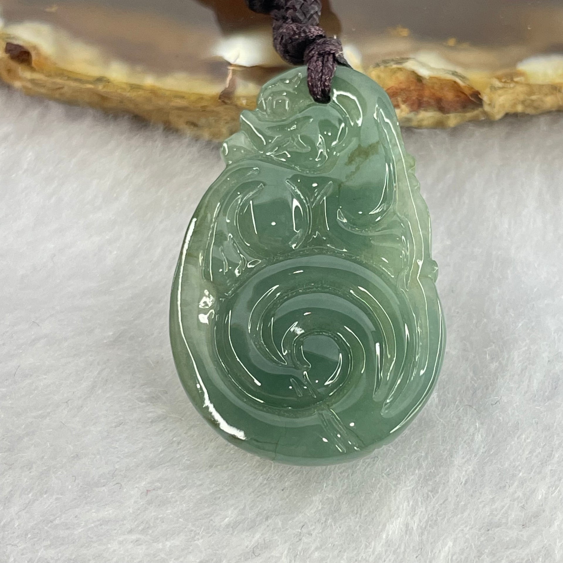 Type A Blueish Green Jadeite Pixiu Pendent 10.32g 32.6 by 20.9 by 8.4mm - Huangs Jadeite and Jewelry Pte Ltd
