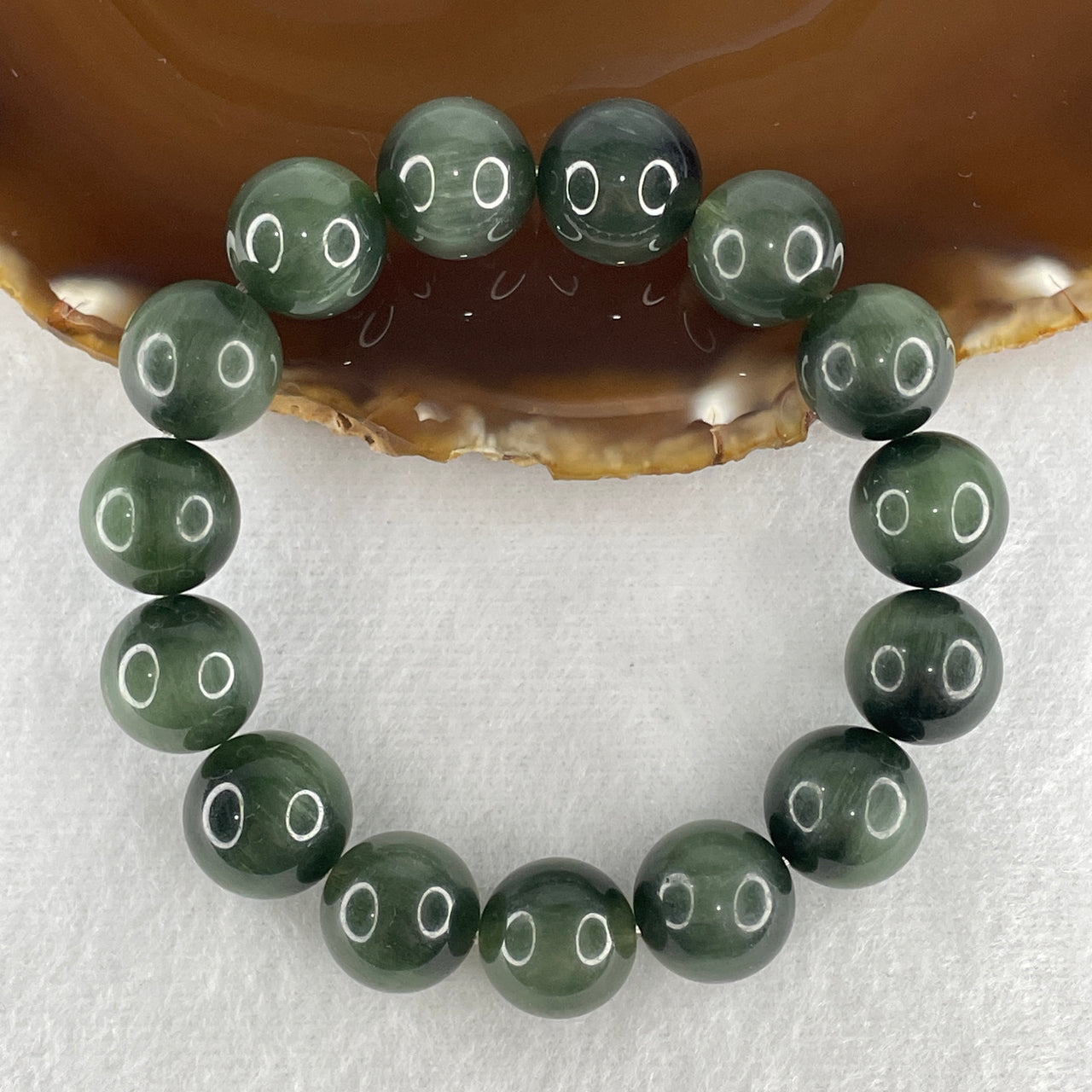 Good Grade Natural Green Rutilated Quartz Beads Bracelet 59.84g 17cm 14.8mm 15 Beads