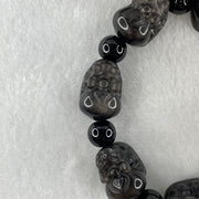 Medium Obsidian Pixiu 17.3 by 12.2 by 12.2mm 8pcs and 8 Beads 8.4mm Bracelet 34.11g 16cm - Huangs Jadeite and Jewelry Pte Ltd