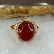 Natural Red Blood Amber in S925 Sliver Rose Gold Color Ring (Adjustable Size) 2.39g 12.8 by 11.4 by 6.5mm - Huangs Jadeite and Jewelry Pte Ltd