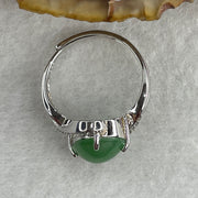 Type A Green Jadeite Ring in S925 Sliver with Cubic Zirconia 2.67g 9.5 by 8.7 by 4.0mm (Adjustable Size) - Huangs Jadeite and Jewelry Pte Ltd