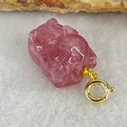 Natural Strawberry Quartz Fortune Cat Charm 3.89g 17.3 by 12.8 by 9.7mm - Huangs Jadeite and Jewelry Pte Ltd