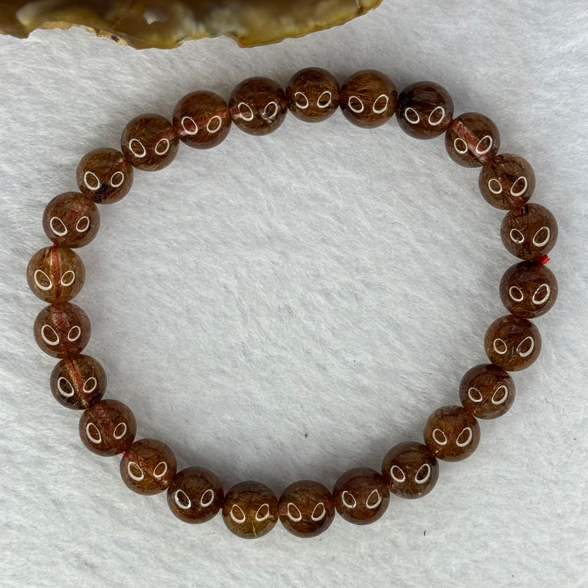 Natural Copper Rutilated Quartz Beads Bracelet 天然銅髮晶手镯 16.22g 16cm 7.9mm 25 Beads - Huangs Jadeite and Jewelry Pte Ltd