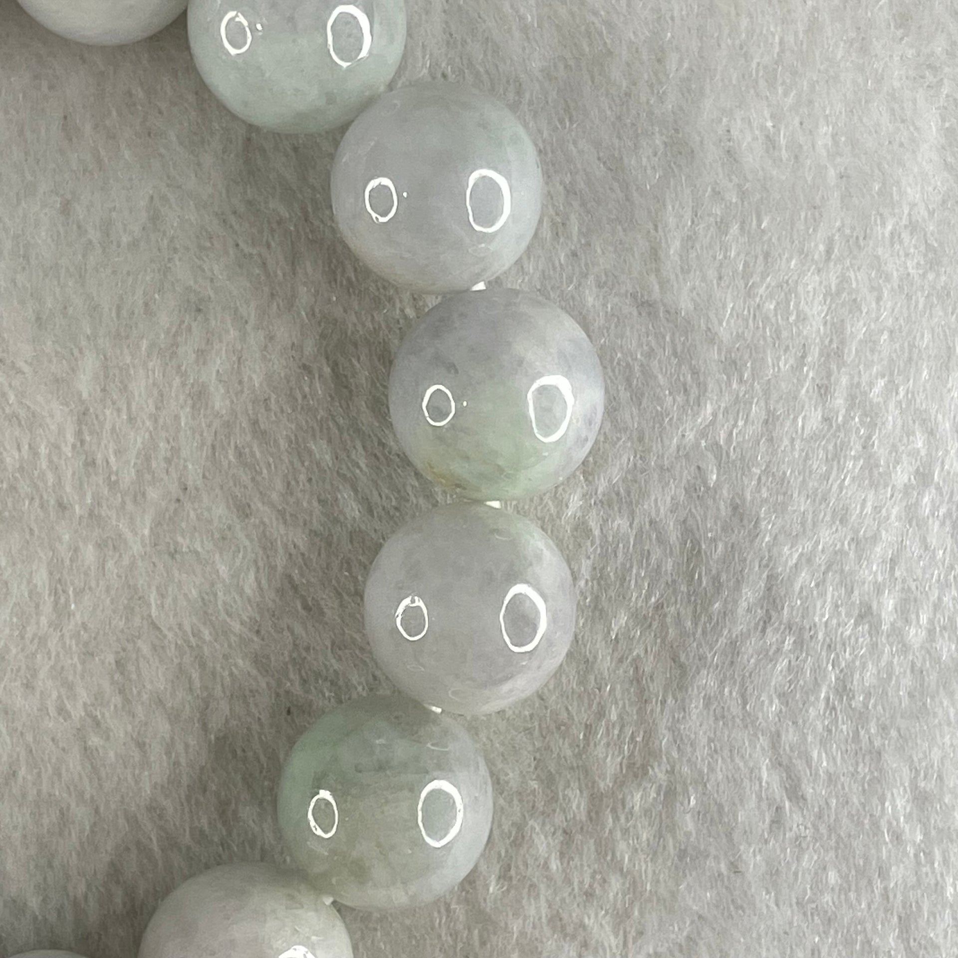 Type A Light Green with Slight Light Lavender Jadeite Beads Bracelet 47.83g 15cm 12.1mm 16 Beads - Huangs Jadeite and Jewelry Pte Ltd