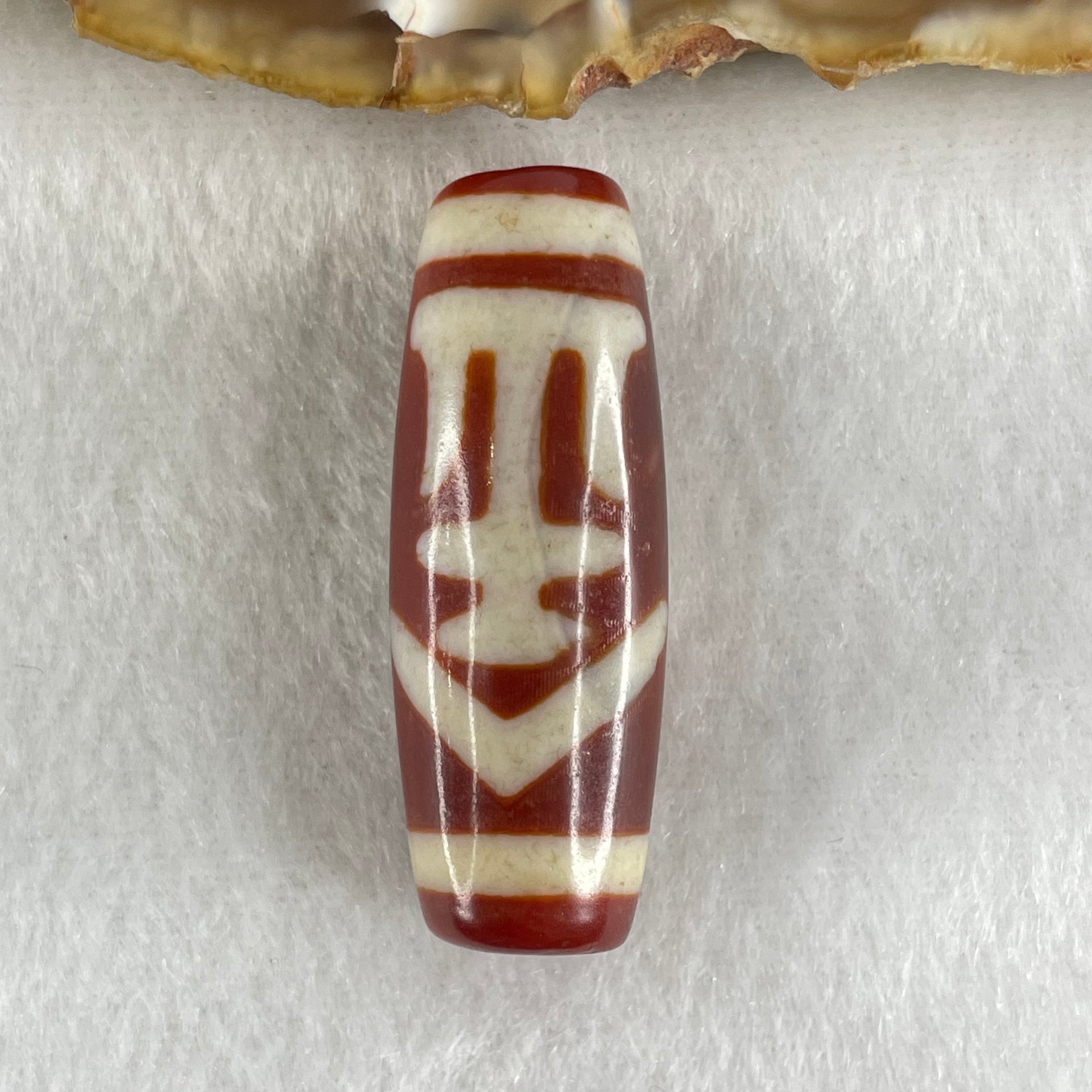 Natural Powerful Tibetan Old Oily Red White Agate One Eye Gold Metal Element Dzi Bead Heavenly Master (Tian Zhu) 一眼金天珠 10.95g 37.5 by 13.6mm - Huangs Jadeite and Jewelry Pte Ltd
