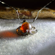 Natural Amber with Cubic Zirconia in S925 Sliver Pendent Necklace 4.04g 7.8mm - Huangs Jadeite and Jewelry Pte Ltd