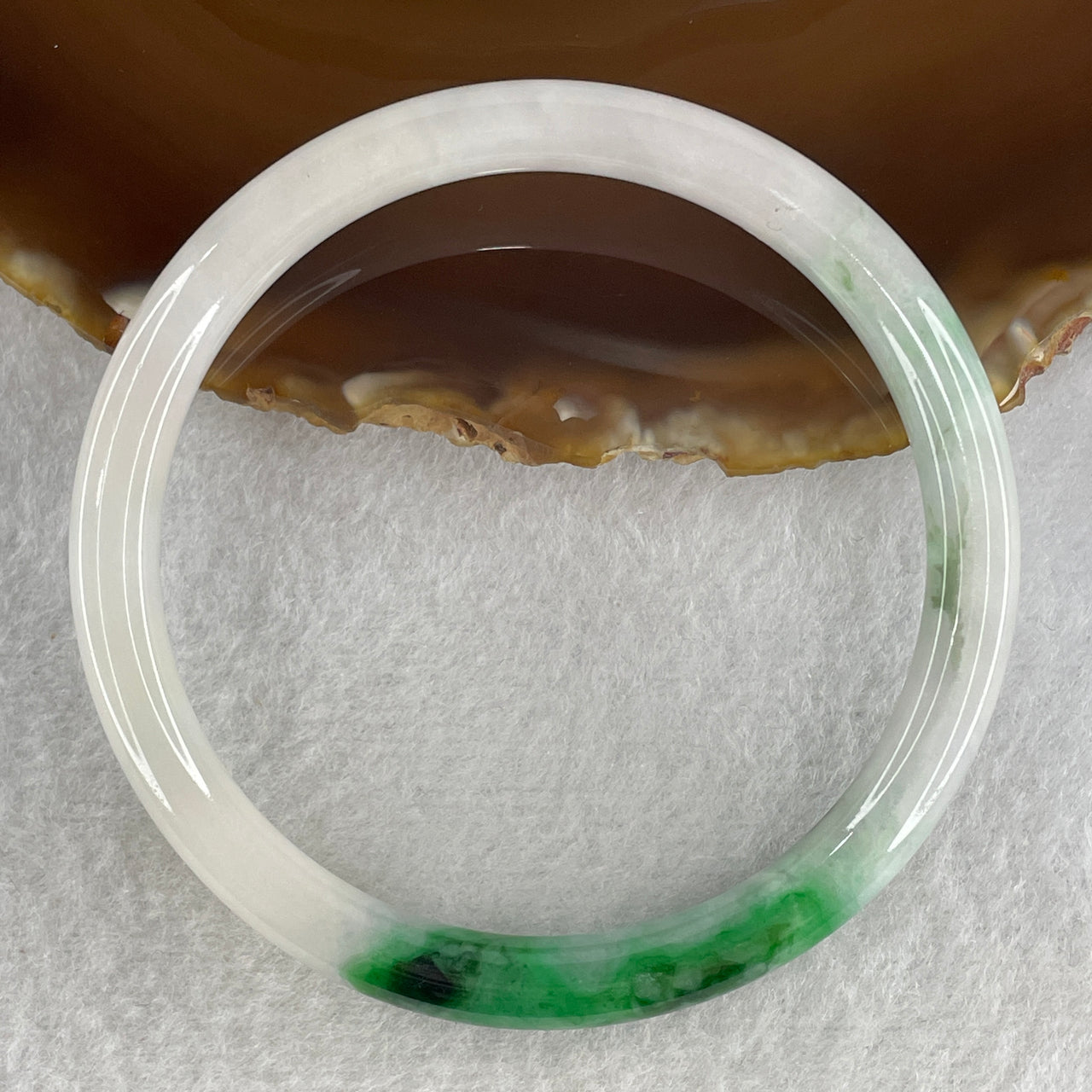 Certified Natural Type A White with Green Piao Hua Jadeite Bangle 24.62g Internal Diameter 57.5mm 7.0 by 7.6mm (Slight Internal Line)
