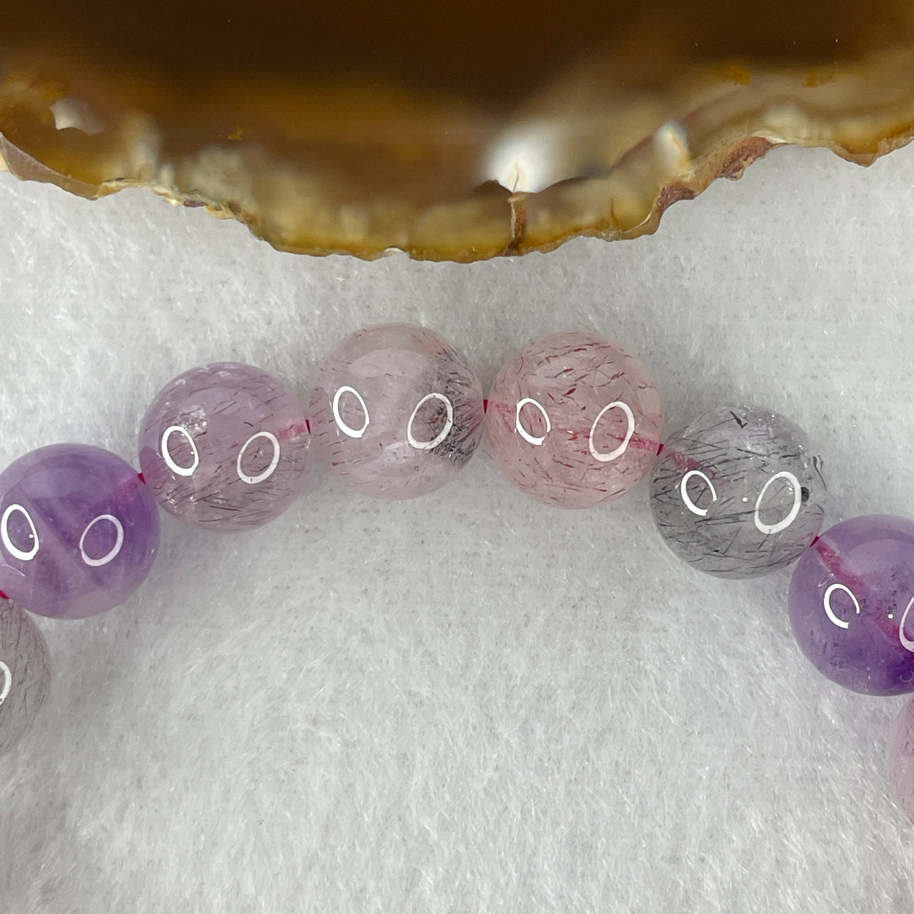Certified Above-Average Grade Natural Super 7 Crystal Beads Bracelet | Heavyweight Statement Strand | Authentic Sacred Seven Multi-Mineral Inclusions Quartz Spiritual Catalyst & Auric Shield Bracelet (32.10g | 16.5cm Length | 10.8mm | 19 Beads)