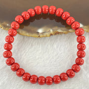 Natural Red Cinnabar Beads Bracelet 37.60g 15.5cm 7.1mm by 31 Beads - Huangs Jadeite and Jewelry Pte Ltd