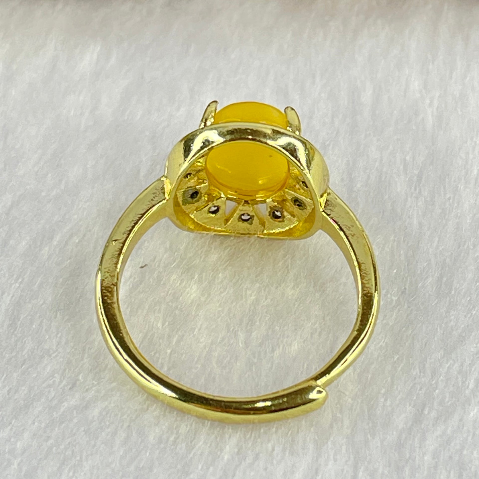 Natural Butterscotch Amber in  S925Sliver Gold Color Ring (Adjustable Size) 2.83g 9.9 by 7.9 by 4.0mm - Huangs Jadeite and Jewelry Pte Ltd