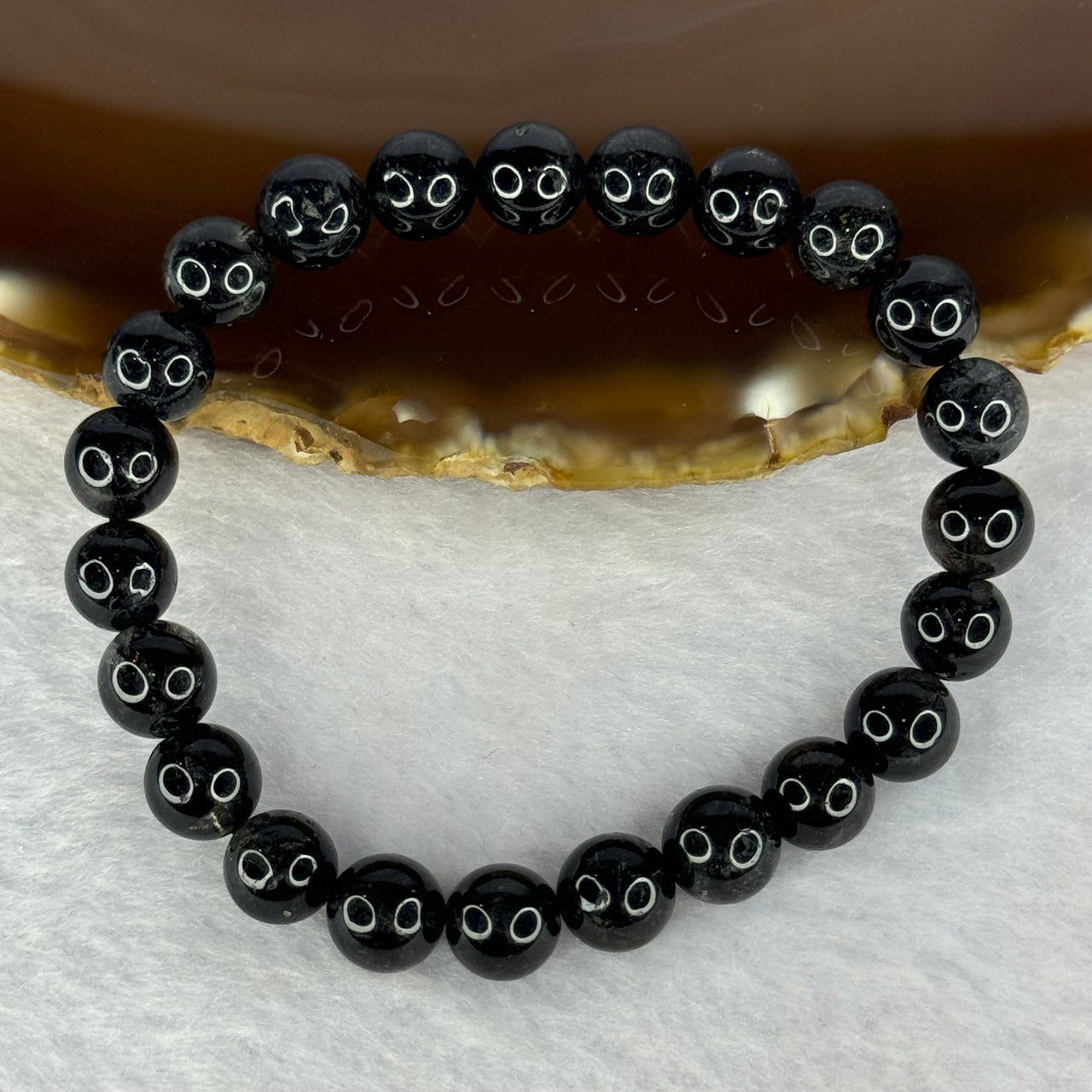 Natural Black Rutilated Quartz Beads Bracelet 天然黑发水晶手链 17.54g 15cm 8.4mm 23 Beads - Huangs Jadeite and Jewelry Pte Ltd
