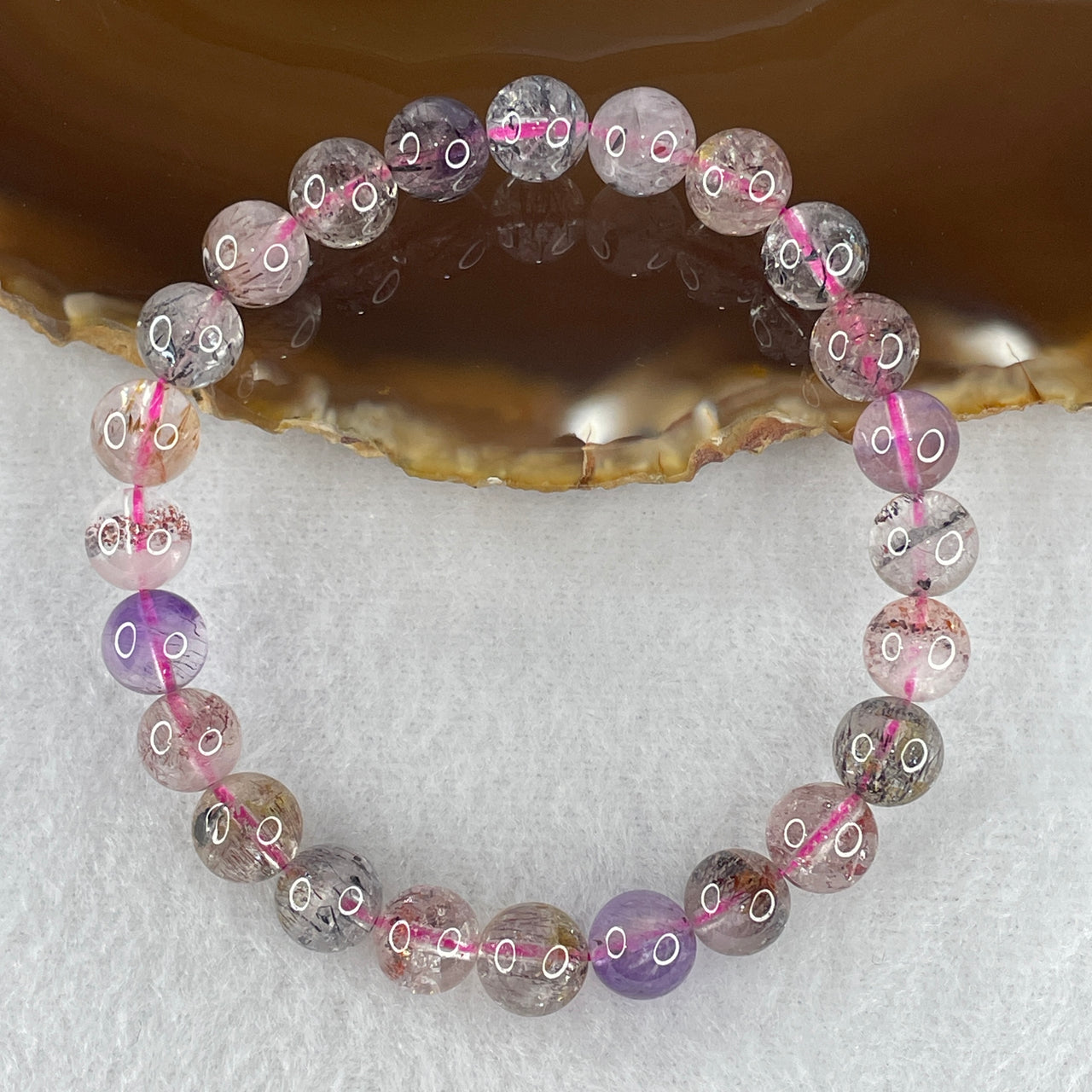 Certified Above-Average Grade Natural Super 7 Crystal Beads Bracelet | Fluid High-Clarity Showcase Strand | Authentic Sacred Seven Multi-Mineral Inclusions Quartz Spiritual Catalyst & Auric Shield Bracelet (18.16g | 16.5cm Length | 8.4mm | 24 Beads)