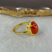 Natural Red Cinnabar in S925 Silver with Gold Color Ring (Adjustable Size) 红朱砂925银戒指 3.13g 13.2 by 10.2 by 6.5mm - Huangs Jadeite and Jewelry Pte Ltd