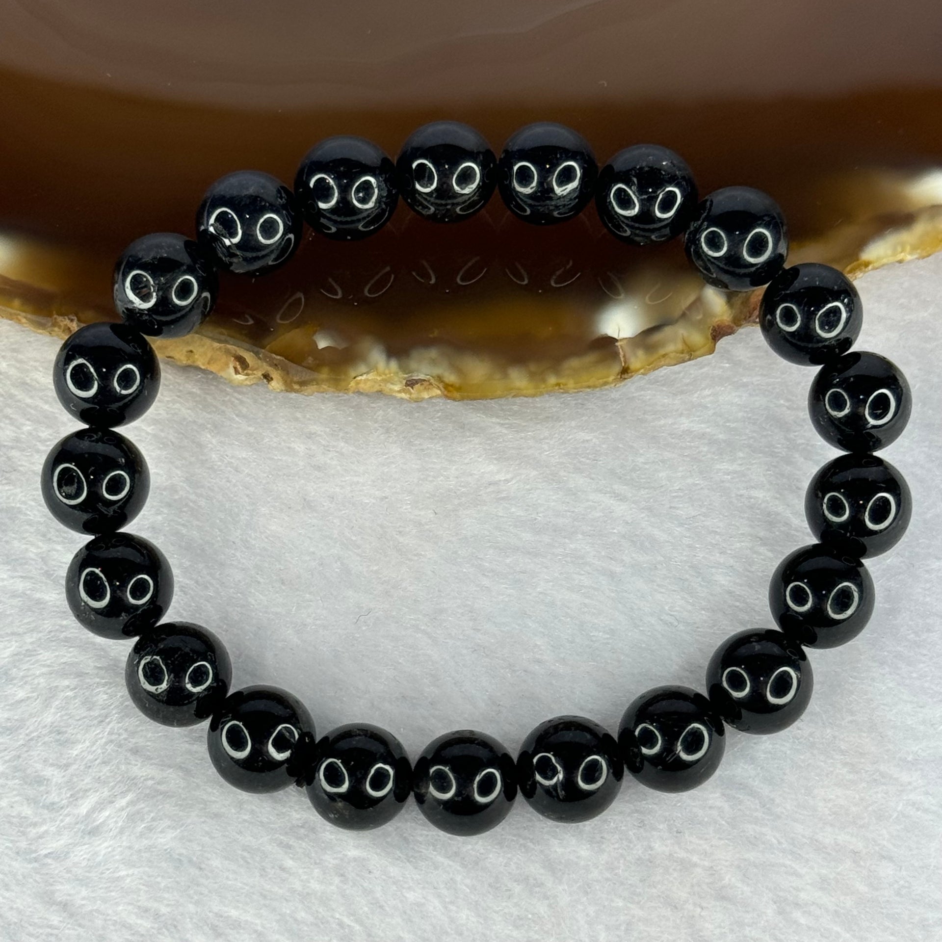 Natural Black Rutilated Quartz Beads Bracelet 天然黑发水晶手链 23.53g 16cm 9.4mm 21 Beads - Huangs Jadeite and Jewelry Pte Ltd