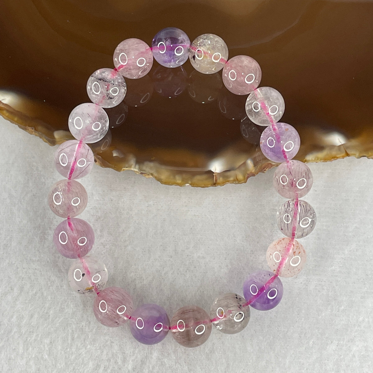 Certified Above Average Grade Natural Super 7 Crystal Beads Bracelet | 10.4mm Sacred 7-Mineral Synergy Statement Power (29.13g | 16.5cm Wrist Sizing | 20 Beads)