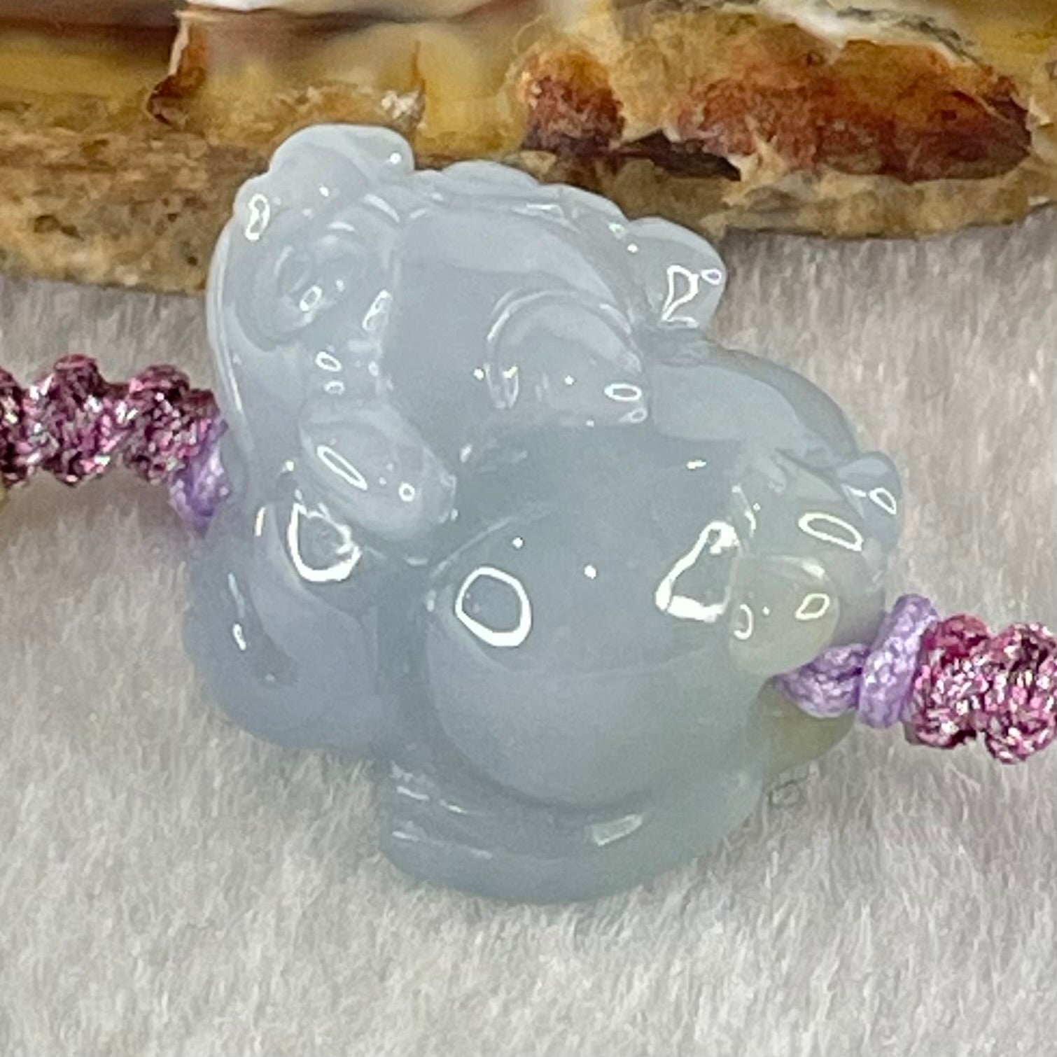 Type A Lavender with Yellow Patch Jadeite Male Pixiu String Bracelet 5.96g 13cm 18.0 by 14.2 by 12.6mm - Huangs Jadeite and Jewelry Pte Ltd