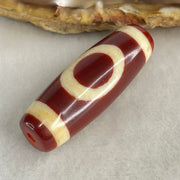 Natural Powerful Tibetan Old Oily Red White Agate One Eye Wood Element Dzi Bead Heavenly Master (Tian Zhu) 一眼木元素天珠 9.77g 37.6 by 13.0mm - Huangs Jadeite and Jewelry Pte Ltd