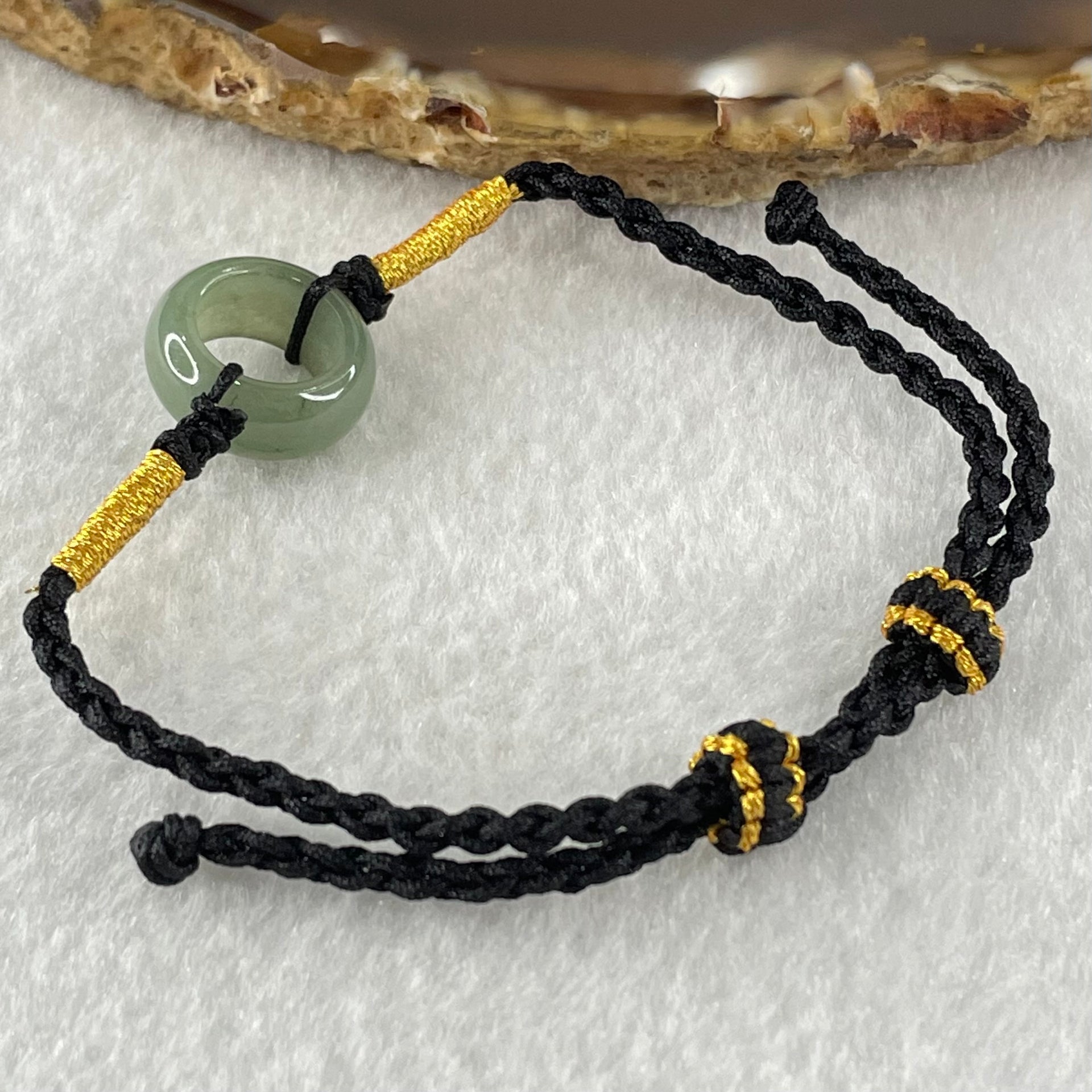 Type A Blueish Green Jadeite Ping An Kou Donut With String Bracelet 2.63g 14.9 by 6.6mm - Huangs Jadeite and Jewelry Pte Ltd