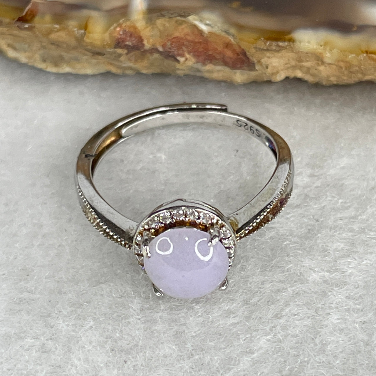 Type A Light Lavender Jadeite Cabochon Ring | Liquid-Glass Translucent Cushion Orb | Solid S925 Sterling Silver Setting | Smart Adjustable Sizing (1.93g 7.5x7.0x3.5mm)