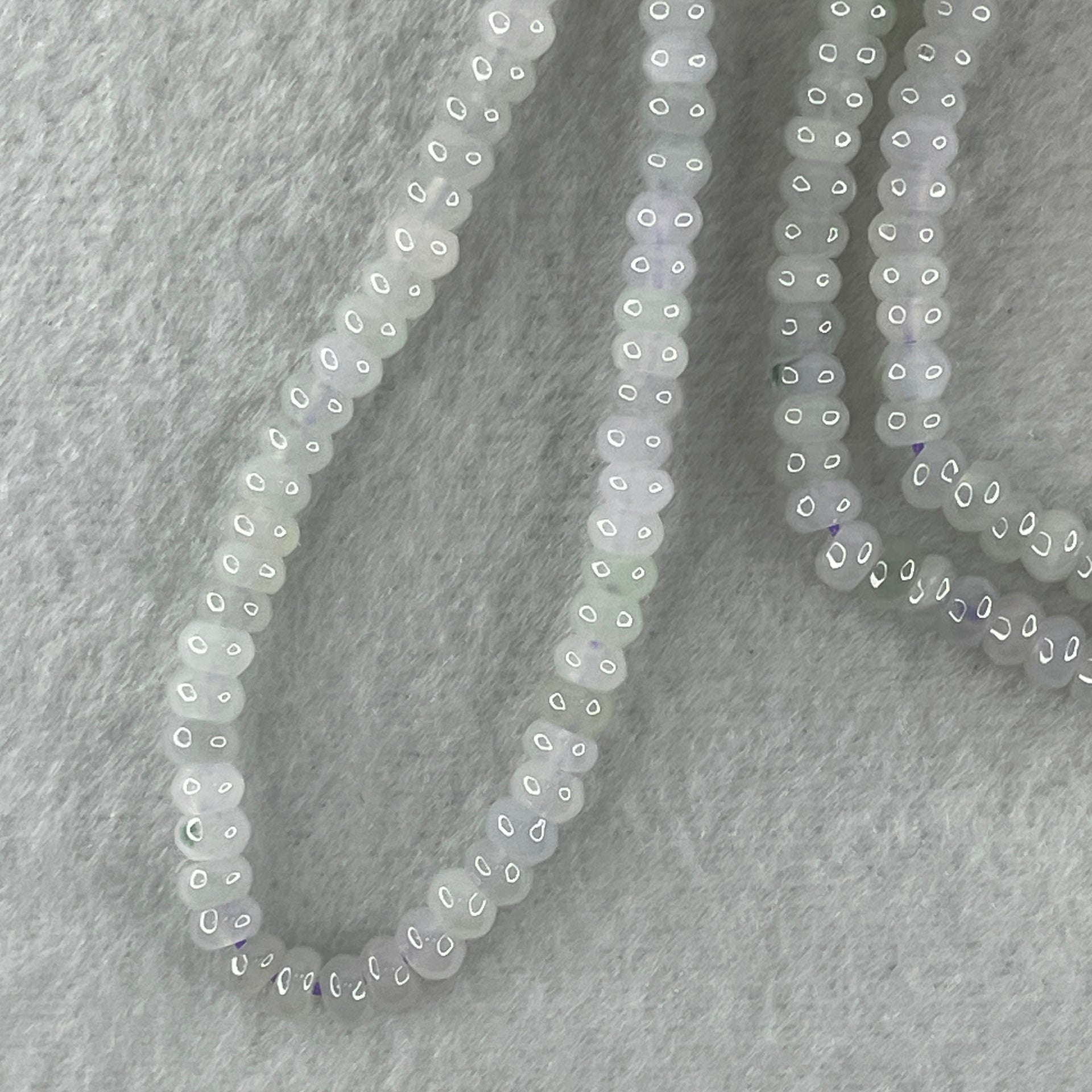 Natural Type A Semi Icy Sky Blue to White Jadeite Beads Necklace 36.93g 66cm 4.9mm 232 Beads Heart Pendant Charm 20.6 by 15.5 by 7.7mm - Huangs Jadeite and Jewelry Pte Ltd