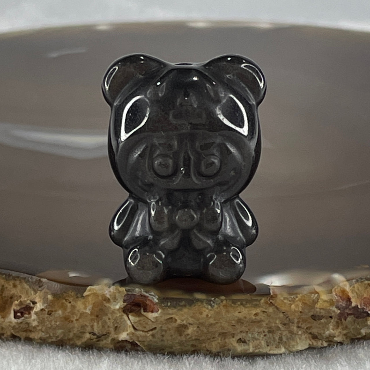 Black Obsidian Labubu Charm Display 14.51g 29.7 by 21.7 by 19.3mm - Huangs Jadeite and Jewelry Pte Ltd