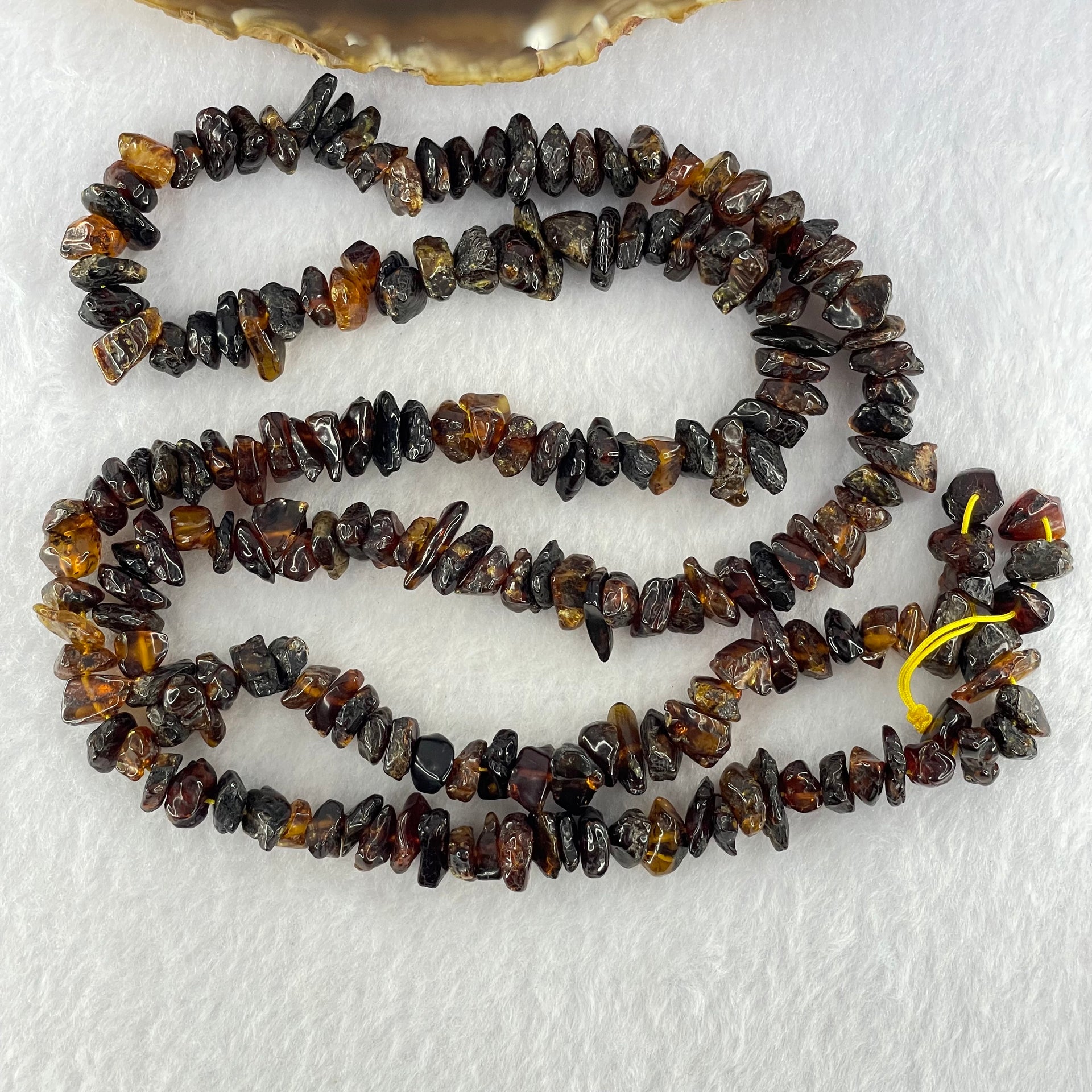 Natural Blood and Yellow Amber Beads Irregular Bracelet 39.81g 80cm 14.4 by 8.3 by 4.4mm to 7.8 by 7.7 by 4.9mm 95pcs - Huangs Jadeite and Jewelry Pte Ltd