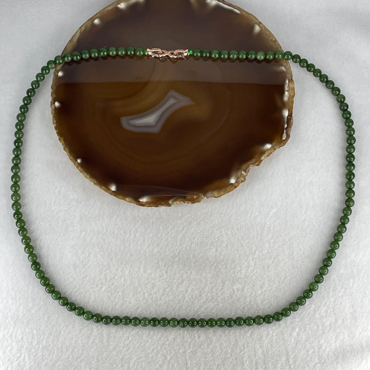 Certified Natural Nephrite Necklace 40.01g - 6.1mm x 108 Beads - 64cm Length - Full Green Grade A Untreated Nephrite Jade Jewelry