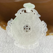 Type A Semi Icy White Jadeite Floral Ping An Kou Donut Pendant 19.53g 45.6 by 44.1 by 6.6mm - Huangs Jadeite and Jewelry Pte Ltd