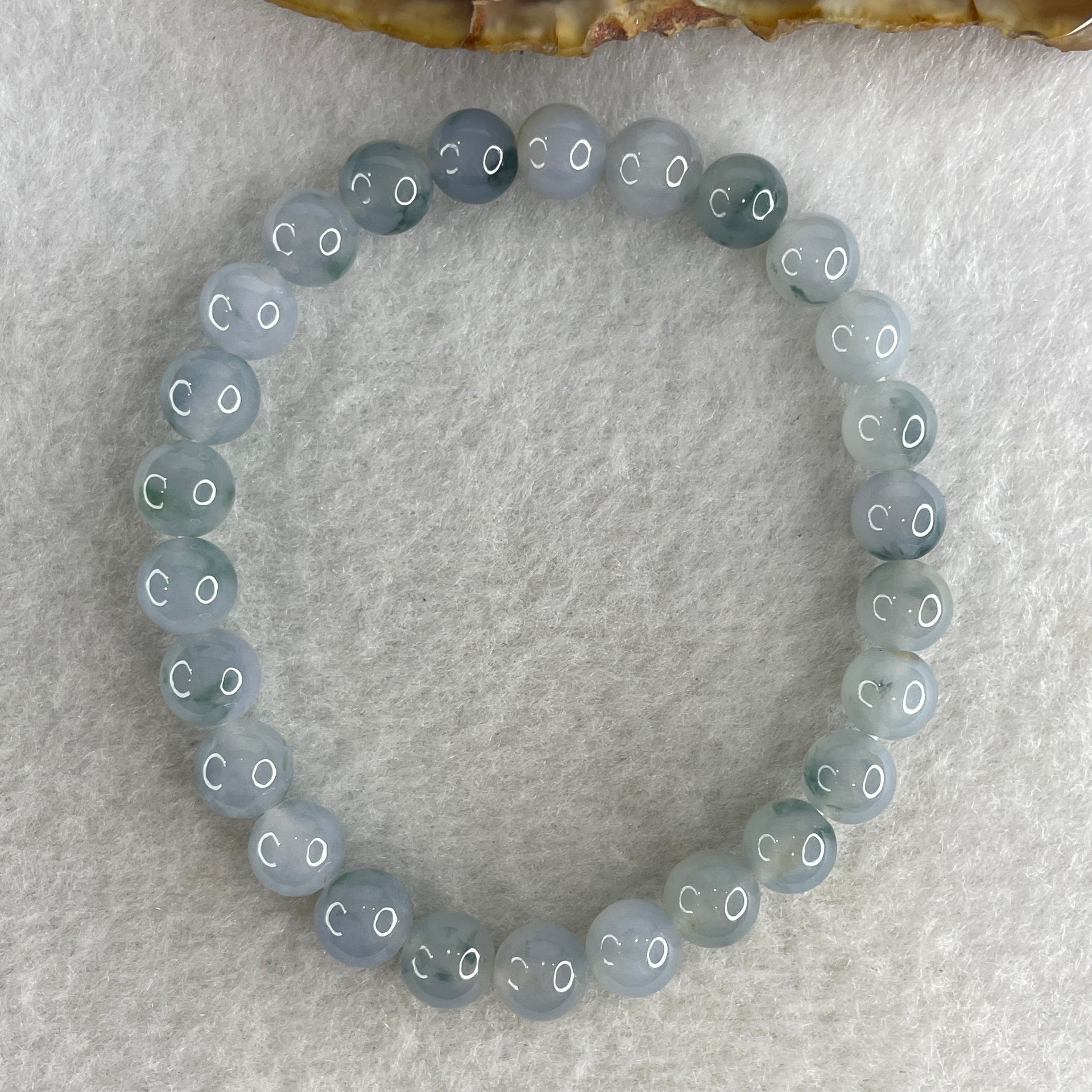 Natural Type A Semi Icy Lavender with Blueish Green Piao Hua Jadeite Beads Bracelet 15.79g 15cm 7.2mm 26Beads - Huangs Jadeite and Jewelry Pte Ltd