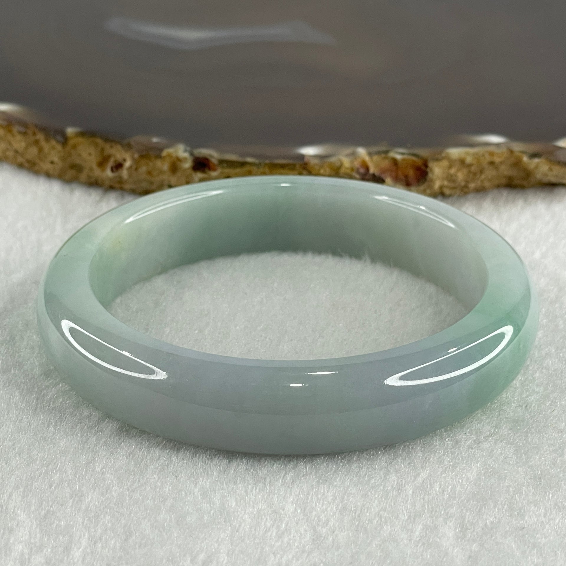 Certified Type A Natural Jelly Faint Green with Faint Lavender with Emerald Green Spot Jadeite Bangle 65.47g Inner Diameter 57.5mm 12.8 by 9.0mm (Very Very Slight Internal Line) - Huangs Jadeite and Jewelry Pte Ltd