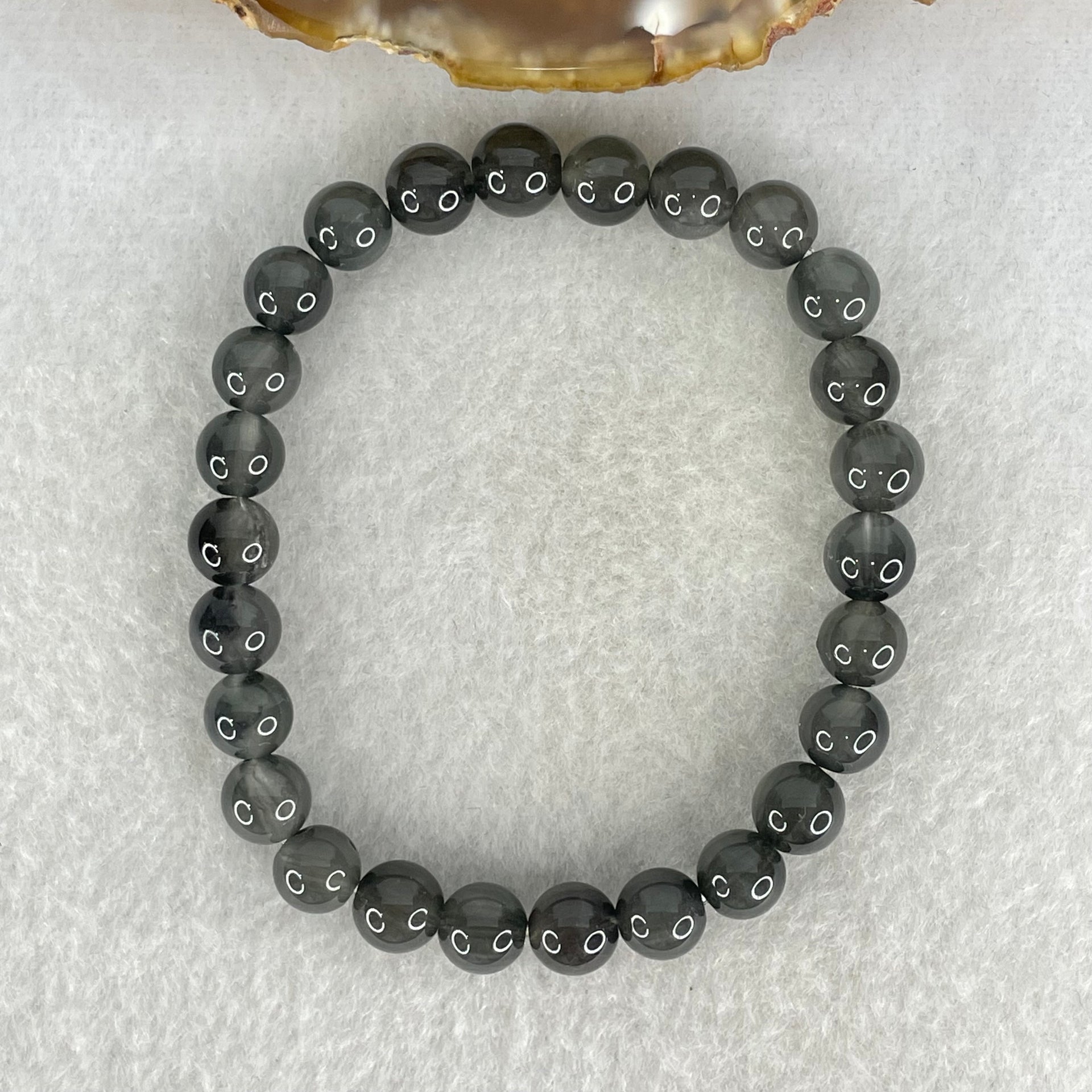 Good Grade Natural Grey Rabbit Hair Rutilated Quartz Beads Bracelet 12.65g 15.5cm 7.3mm 26 Beads - Huangs Jadeite and Jewelry Pte Ltd