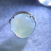 Type A Faint Lavender Green Jadeite Milo Buddha in S925 Ring (Adjustable Size) 6.28g 16.6 by 16.6 by 9.2mm - Huangs Jadeite and Jewelry Pte Ltd
